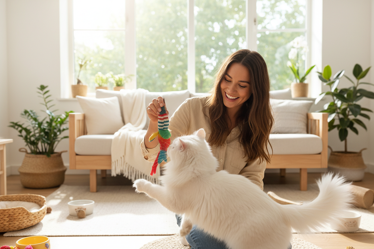 Owner playing with cat